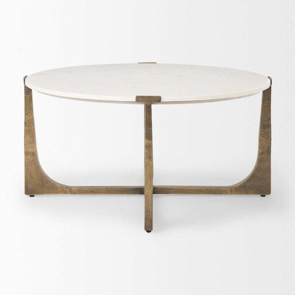 Atticus Marble and Antiqued Gold Metal Coffee Table, image 3