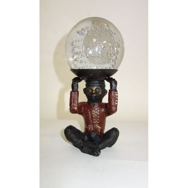 Black Red Monkey Sitting Holding Tray With Glass Ball, image 1