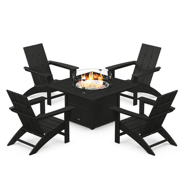 Black Adirondack Chair Conversation Set with Fire Pit Table, 5-Piece, image 1