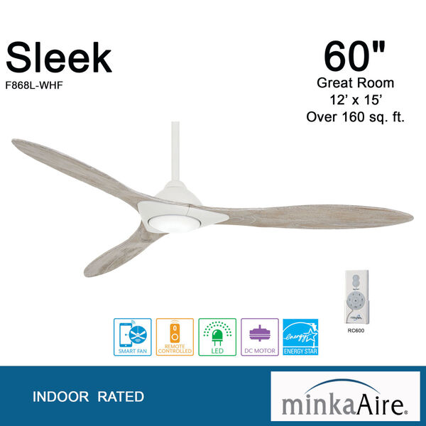 Sleek Flat White 60-Inch Smart Ceiling Fan, image 6