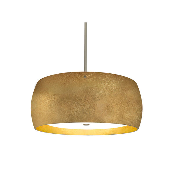 Pogo Satin Nickel Three-Light LED Pendant With Gold and Inner Gold Foil Glass, image 1