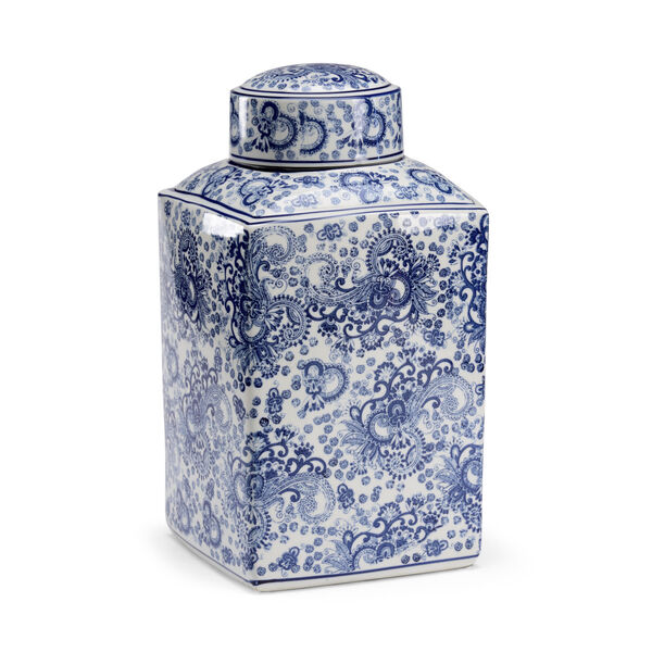 White and Blue  Paisley Canister, image 1