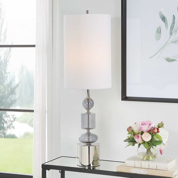 Stratus Gray and Polished Nickel Glass Buffet Lamp, image 2