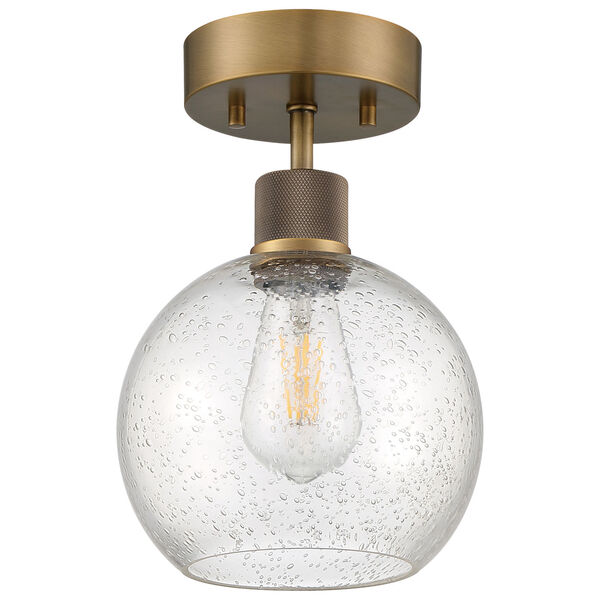 Port Nine Brass-Antique and Satin One-Light LED Semi-Flush with Clear Glass, image 4