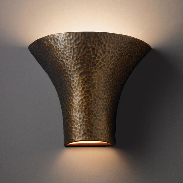 Ambiance Hammered Brass Round Flared LED Outdoor Wall Sconce, image 2