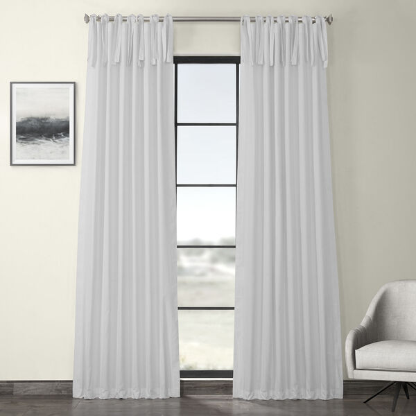 White Solid Cotton Tie-Top Curtain Single Panel, image 1