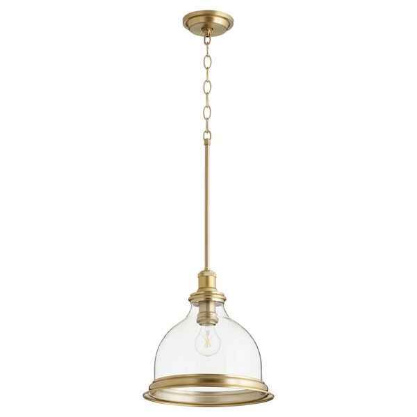 Aged Brass with Clear 12-Inch One-Light Pendant, image 1