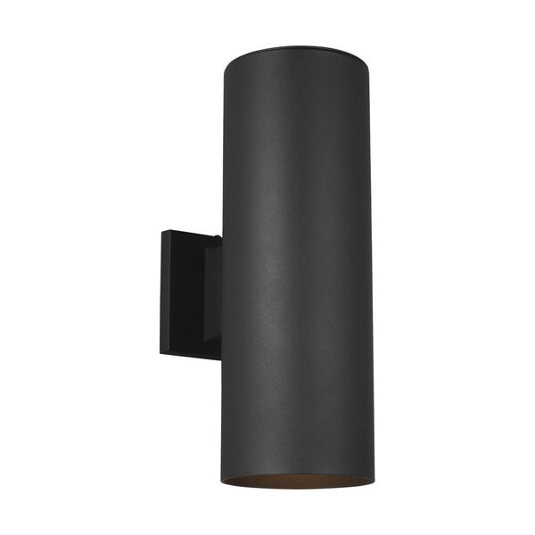 Cylinders Black Two-Light Outdoor Small Wall Sconce with Tempered Glass Shade, image 2