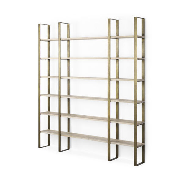 Taunton Light Brown and Gold Six-Tier Shelving Unit, image 1