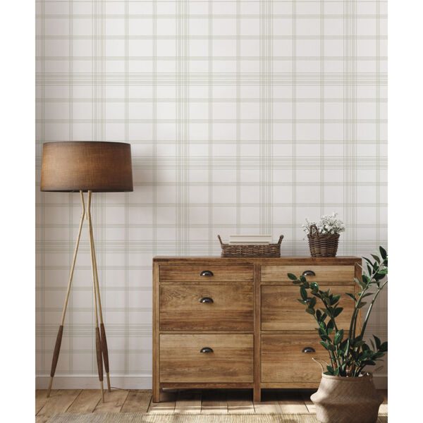Waters Edge Off White Charter Plaid Pre Pasted Wallpaper, image 1