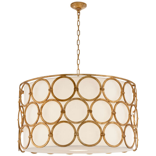 Alexandra Large Hanging Shade in Gilded Iron with Linen Shade by Suzanne Kasler, image 1