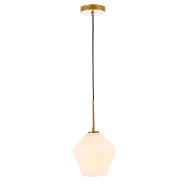 Gene Brass Eight-Inch One-Light Mini Pendant with Frosted White Glass, image 4