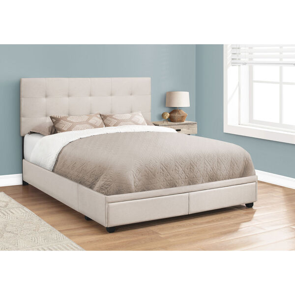 Beige Queen Bed with Two Storage Drawers, image 2