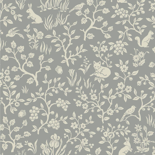 Fox and Hare Grey Wallpaper - SAMPLE SWATCH ONLY, image 1