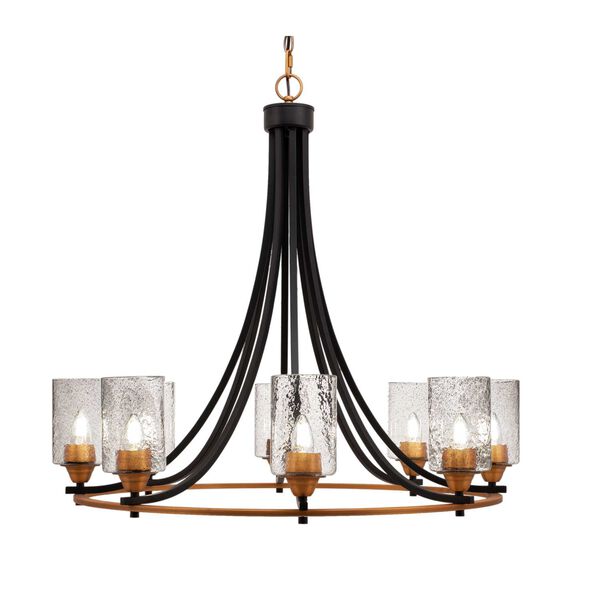Paramount Matte Black Brass Eight-Light Chandelier with Smoke Cylinder Bubble Glass, image 1