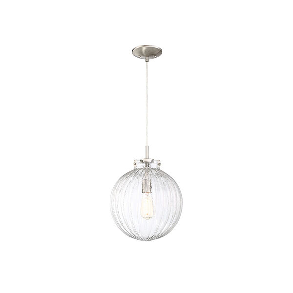 Whittier Brushed Nickel One-Light Mini Pendant with Ribbed Glass, image 3