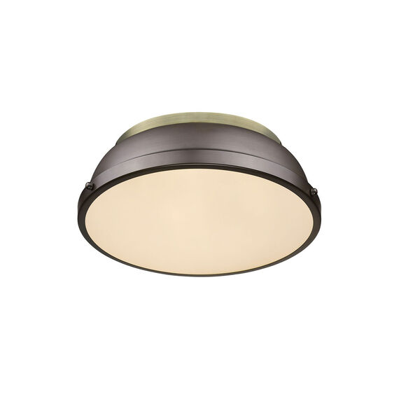 Duncan Aged Brass Two-Light Flush Mount with Rubbed Bronze Shades, image 3