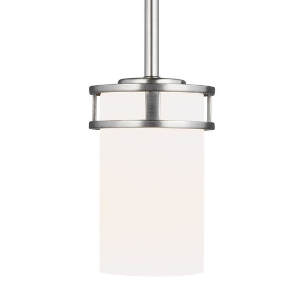 Robie Brushed Nickel One-Light Mini Pendant with Etched White Inside Shade, image 1