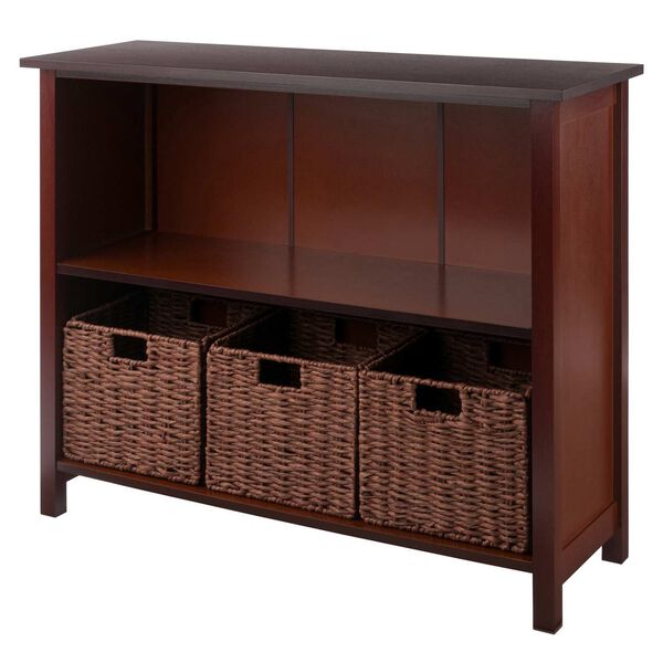 Milan Walnut Storage Shelf with Three Small Foldable Woven Baskets, 4-Piece, image 1
