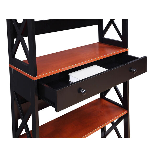 Oxford 5 Tier Bookcase with Drawer in Cherry and Black, image 6