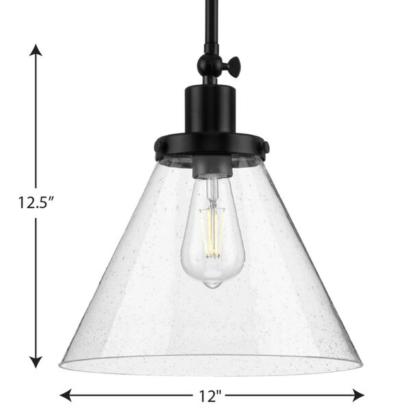 P500324-031: Hinton Matte Black One-Light Pendant with Clear Seeded Glass, image 3