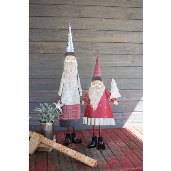 Multicolor Metal Santa with Beard Figurine, Set of 2, image 1