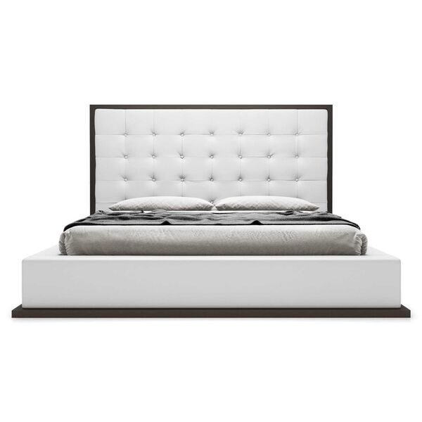 Wigan White Eco Leather and Wenge Queen Bed, image 1