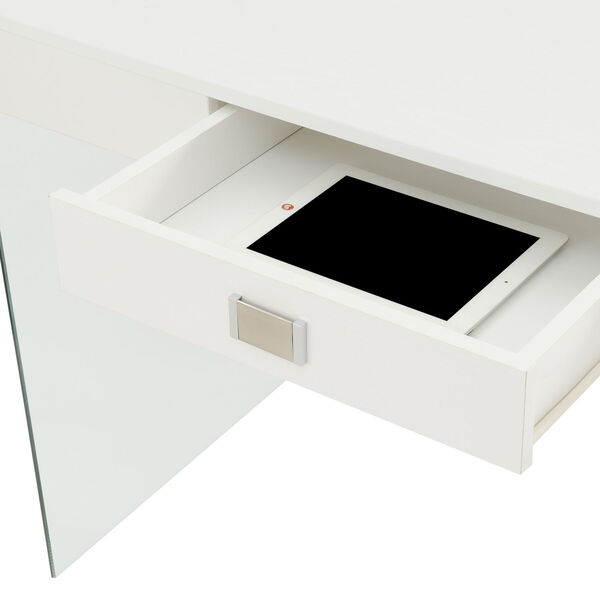 SoHo White Glass Desk with Charging Station, image 6
