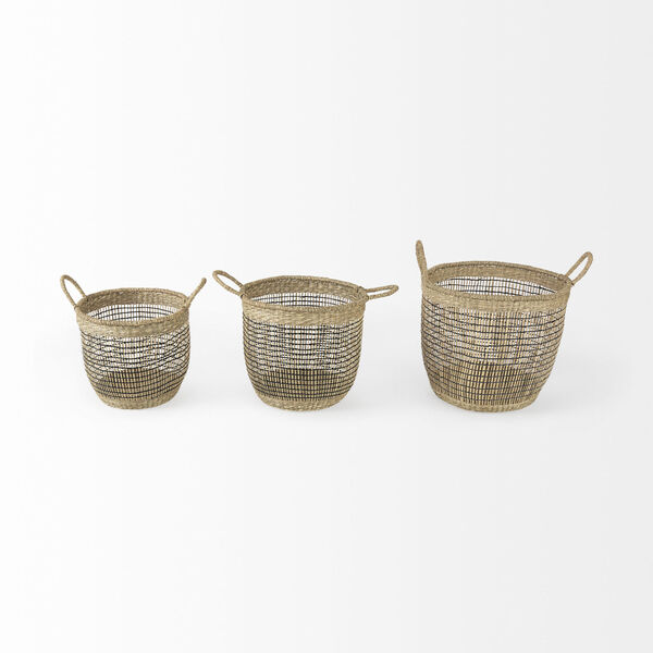 Triopas Medium Brown Round Basket with Handle, Set of 3, image 2