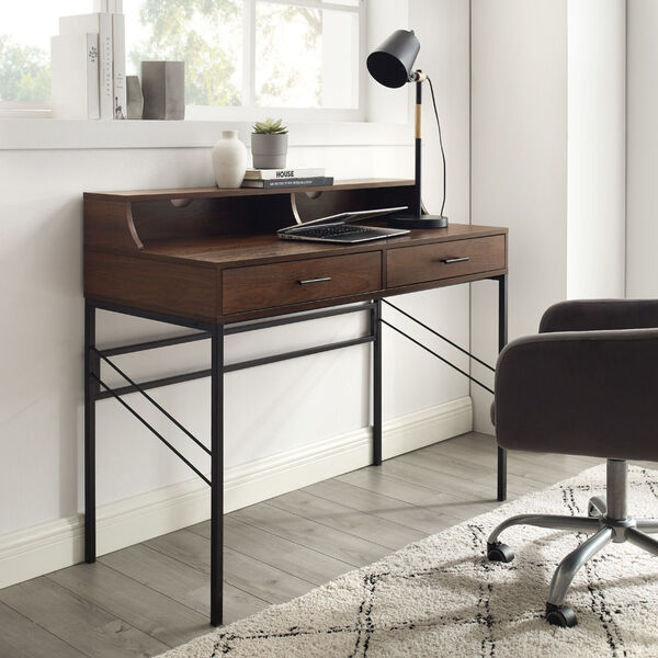 Vetti Dark Walnut Two Drawer Desk with Hutch, image 1