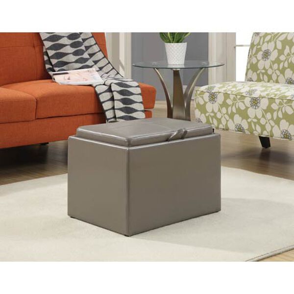 Designs4Comfort Grey Accent Storage Ottoman with Tray Top, image 4