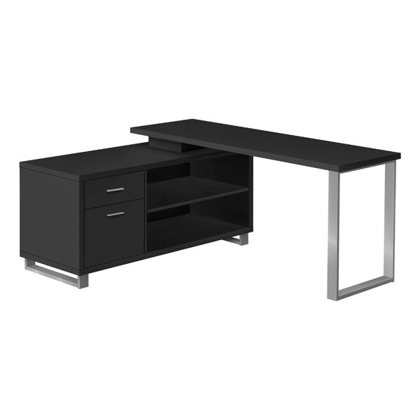 Black Computer Desk with Drawers and Shelves, image 1