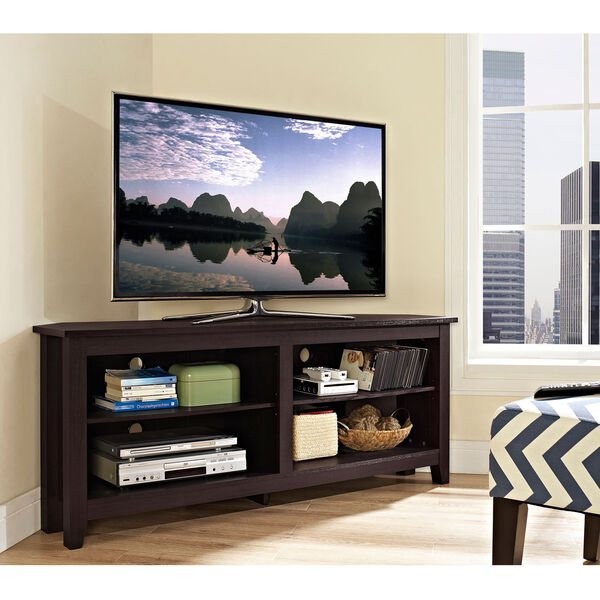 58-inch Wood Corner TV Console - Espresso, image 1