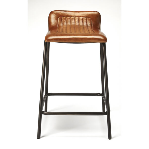 Industrial Chic Brown Ludlow Leather and Metal Counter Stool, image 3