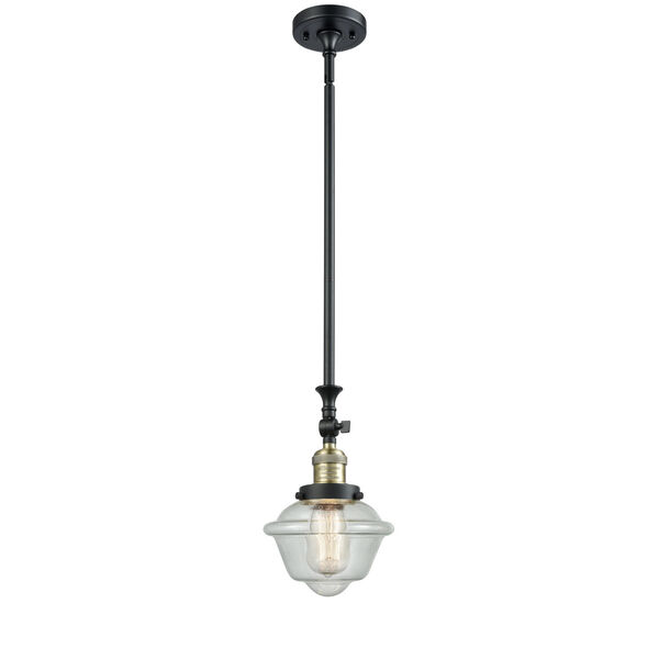 Franklin Restoration Black Antique Brass Eight-Inch LED Mini Pendant with Seedy Small Oxford Shade and Wire, image 1