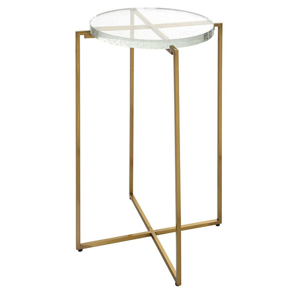 Star Crossed Brushed Gold Accent Table with Seeded Glass Top, image 1