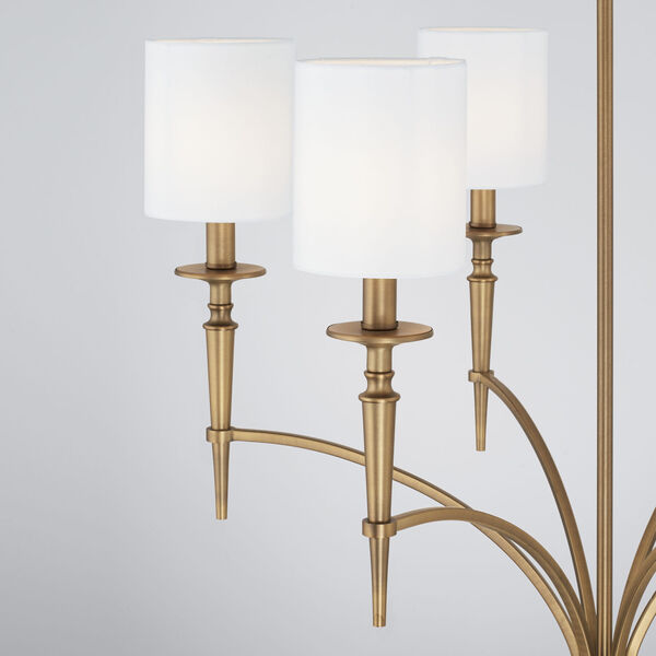 Abbie Aged Brass Six-Light Chandelier with White Fabric Stay Straight Shades, image 4