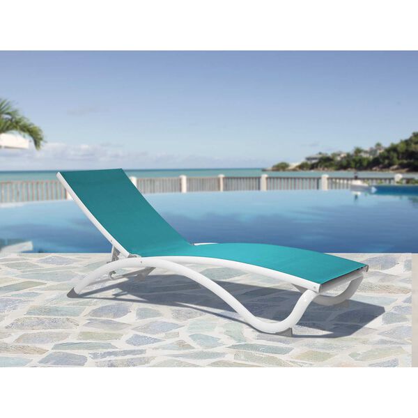Archway White Teal Stackable Sling Chaise Longer, Set of Two, image 2