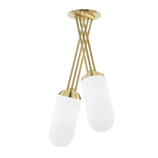 Palisade Aged Brass Two-Light Pendant with Opal Matte Glass Shade, image 1