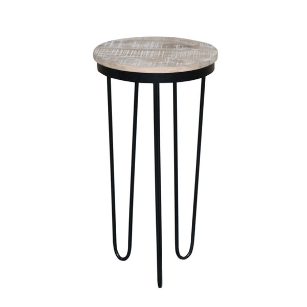 Outbound Natural and Black Round Chairside Table with Wooden Top, image 1