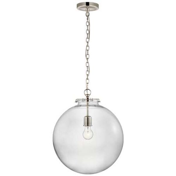 Katie Polished Nickel One-Light Large Globe Pendant with Clear Glass by Thomas O'Brien, image 1