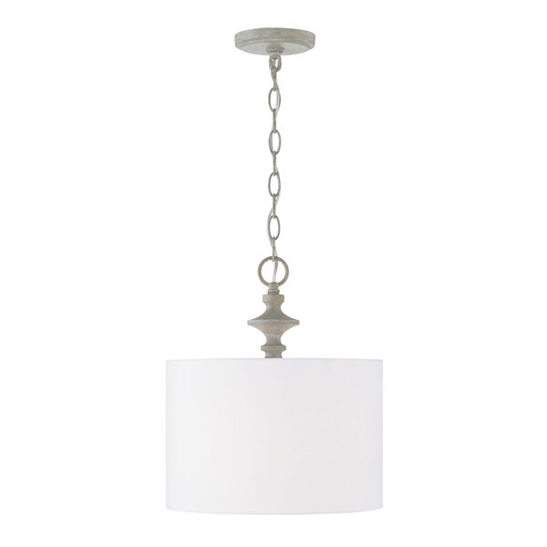 Penelope Painted Grey and White One-Light Drum Pendant with White Fabric Shade, image 1