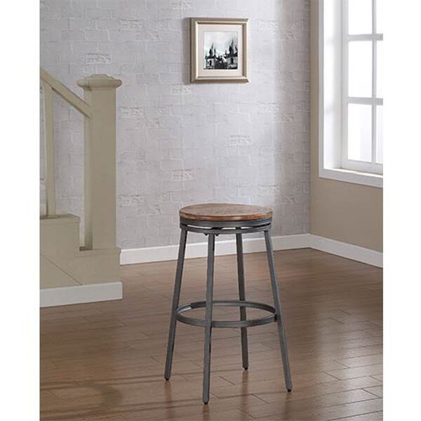 Stockton Slate Grey Backless Counter Stool with Golden Oak Seat, image 1
