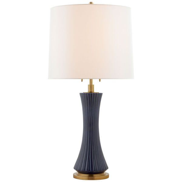 Elena Large Table Lamp in Denim with Linen Shade by Thomas O'Brien, image 1