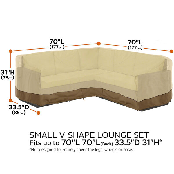 Ash Beige and Brown 70-Inch Patio V-Shaped Sectional Lounge Set Cover, image 4