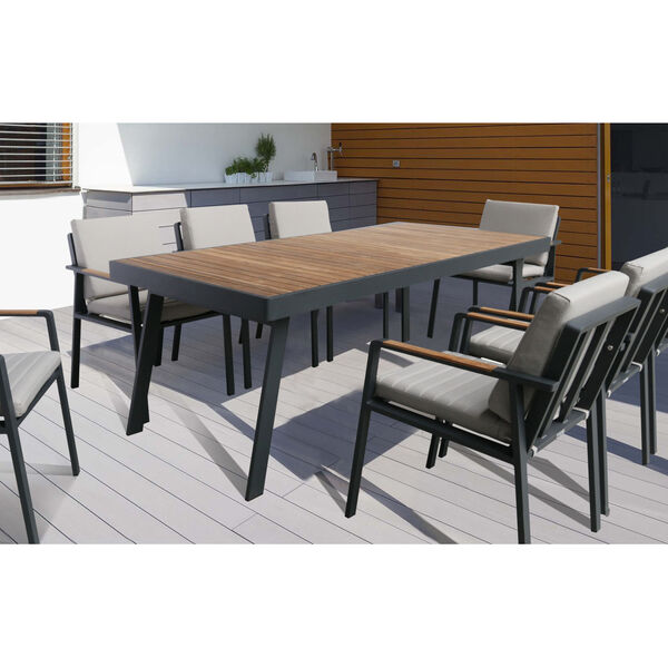 Nofi Charcoal Outdoor Patio Dining Table with Teak Wood Top, image 4