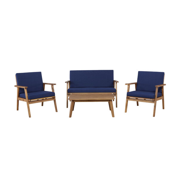 Eero Outdoor Chat 4-Piece Seating Set with Blue Cushions, image 1