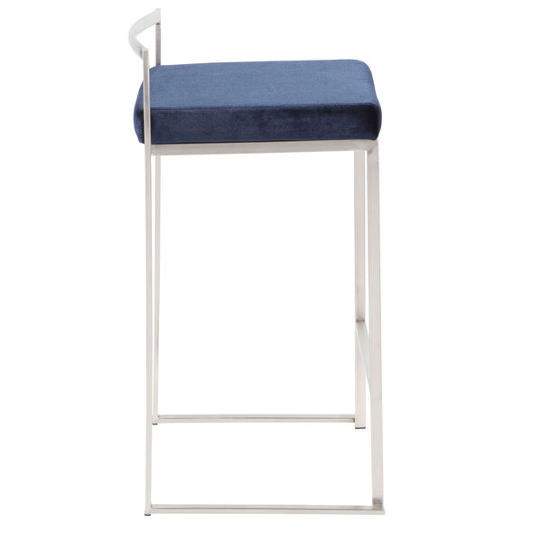 Fuji Stainless Steel and Blue 31-Inch Bar Stool, Set of 2, image 3