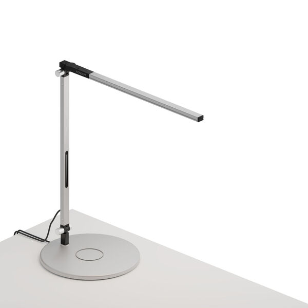 Z-Bar Silver LED Solo Mini Desk Lamp with Wireless Charging Qi Base, image 1