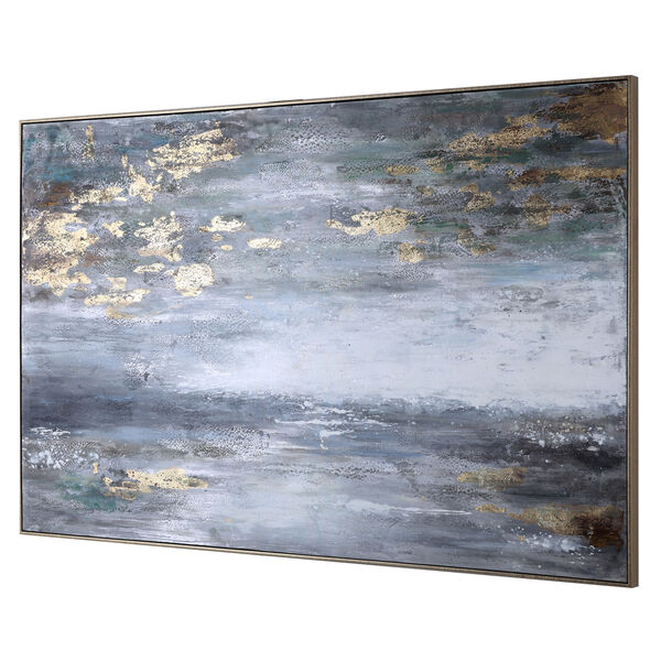 Dawn to Dusk Gray, White, Blue, Green and Gold Leaf Hand Painted Art, image 3